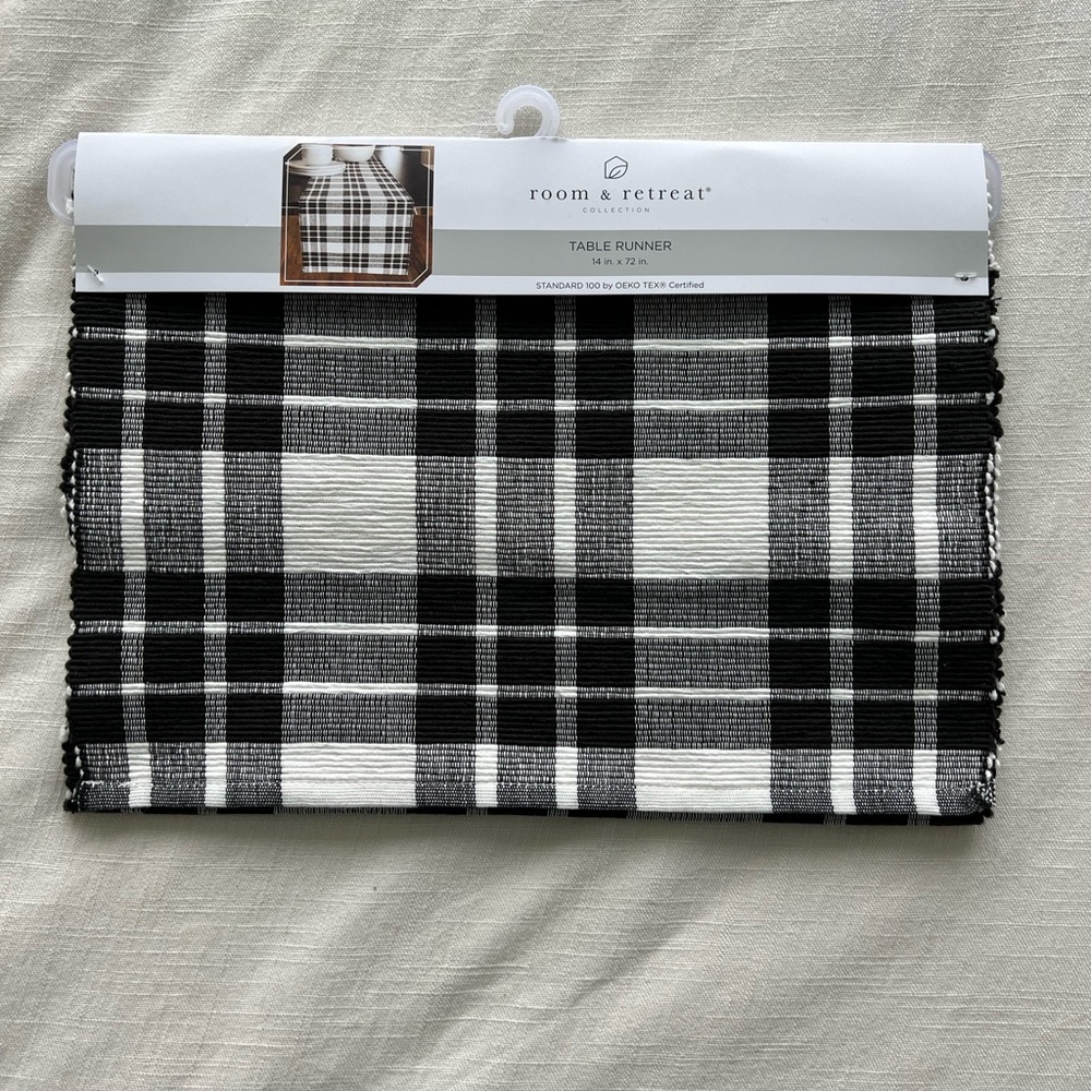 Black and White Plaid Table Runner 14in X 72in